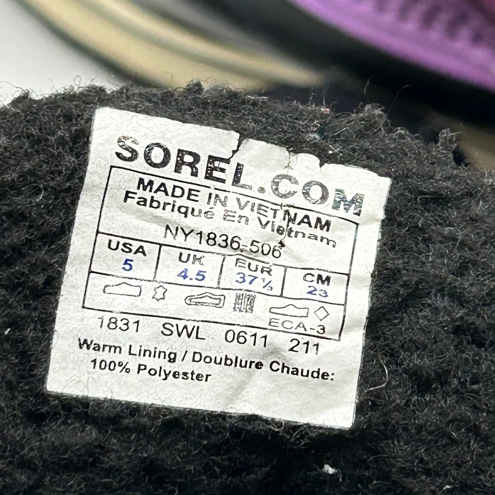 Sorel Tivoli Mid Purple Black Waterproof‎ Boots Lace Up Youth Size 5
